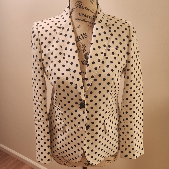 J Crew woman's polka dot two button schoolboy blazer white and blue size 0. - Picture 5 of 6